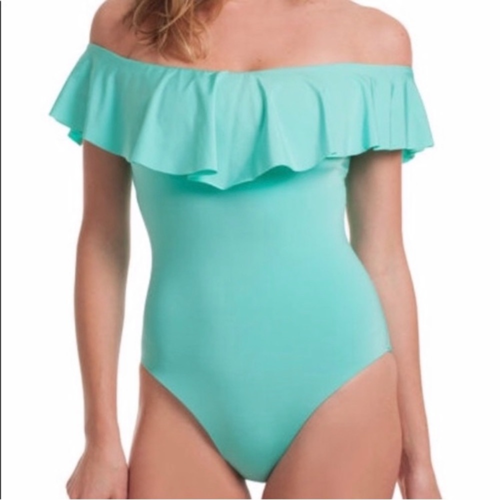 Trina Turk Getaway Off the Shoulder One Piece Swimsuit. Size 6